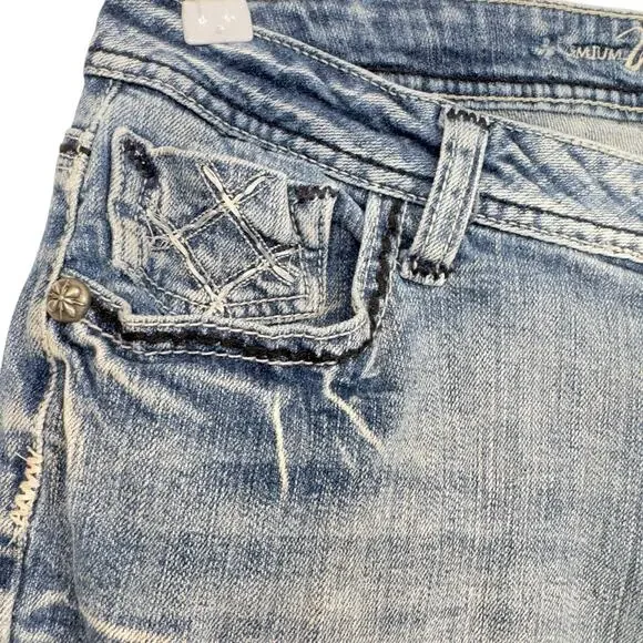 Vintage Y2K Low Rise Flare Jeans 29 Embroidered Studded Grunge Mall Grunge - Picture 9 of 13